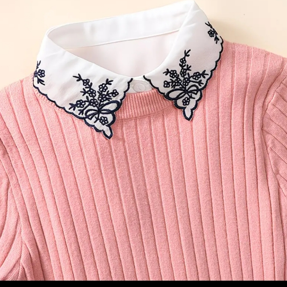 White Peter Pan Collar with Black Embroidery - Picture 2 of 4